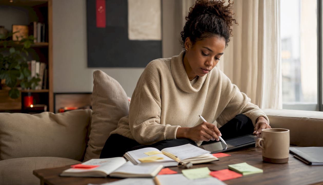 Marketer working on personalization strategy at home