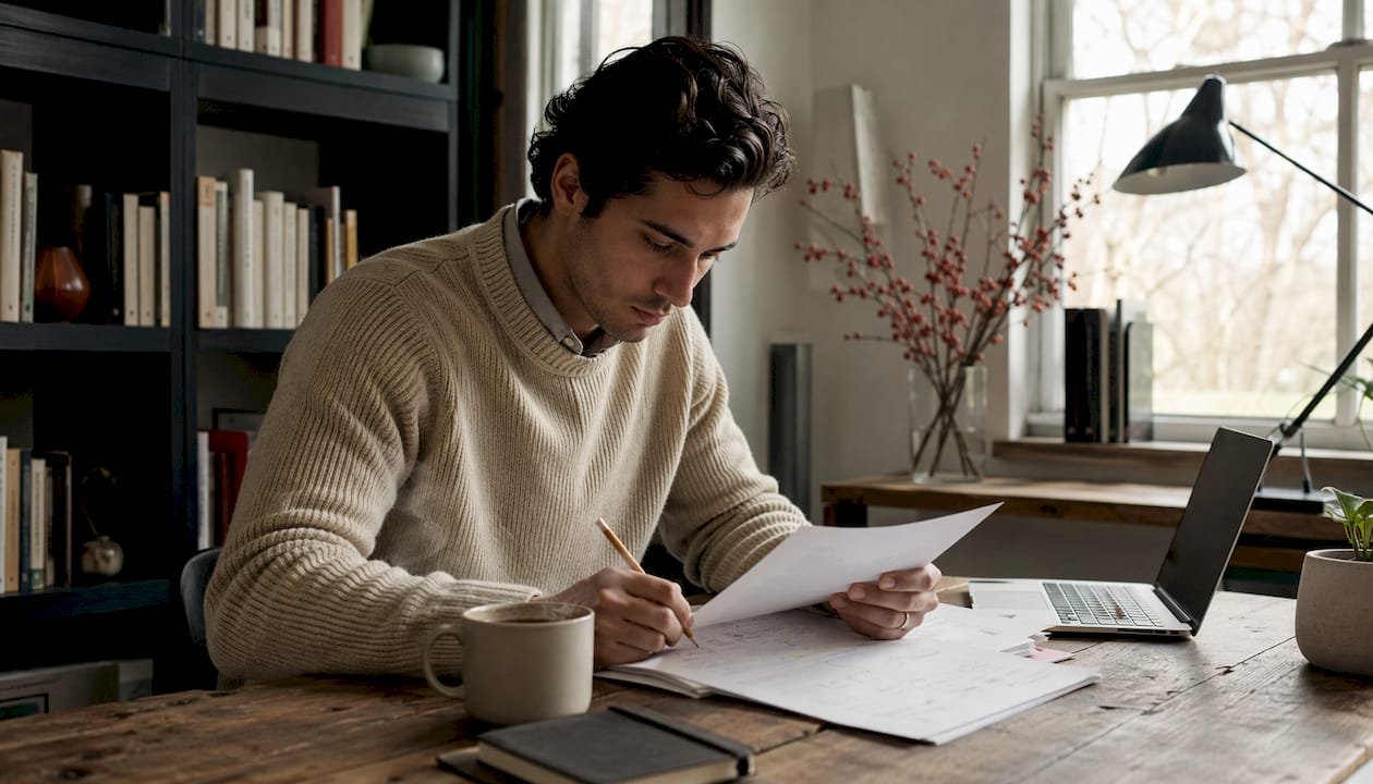 Small business owner planning local SEO at home
