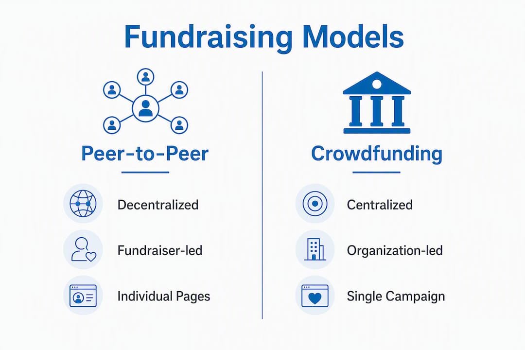 Infographic comparing peer-to-peer fundraising and crowdfunding