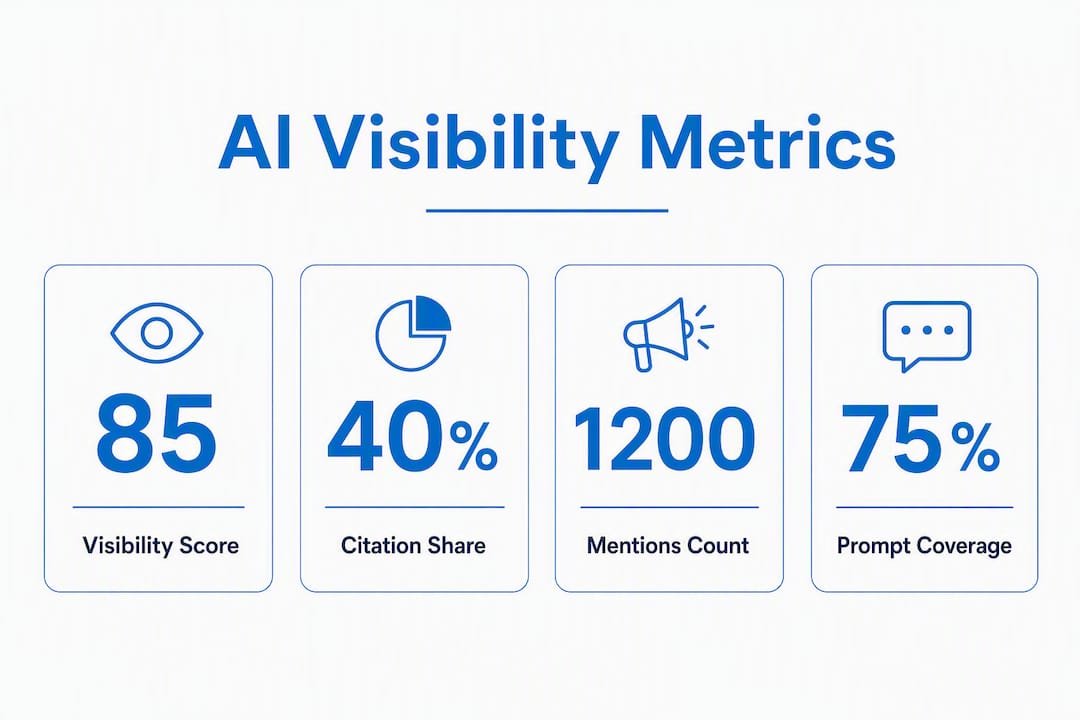 Infographic showing key AI search visibility metrics